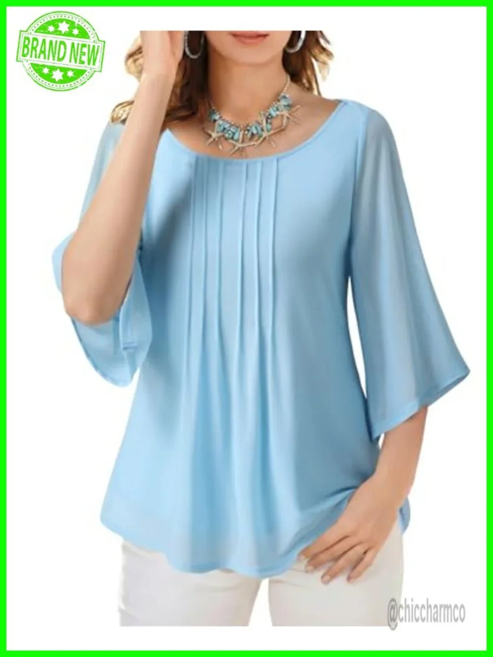 3/4 Sleeve Boat Neck Tunic Top Double Layers Loose Fit Casual Blouse